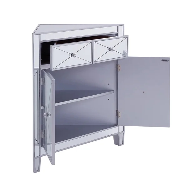 Unique design silver mirrored 2 drawers corner table 2 doors end table for home