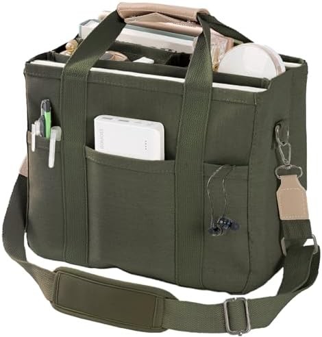 Buy Canvas Tote Bag with Multi Pockets Crossbody Tote Bag for Women Trendy Shoulder Handbag Everything Tote Bag with Compart at wholesale prices