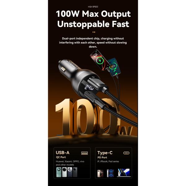 ESSAGER ES-CC17 Series 100W USB-C Car Charger USB Car Port