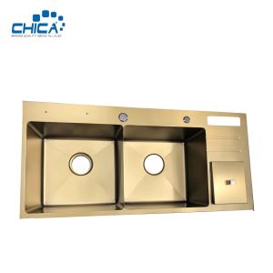 Quality SUS201 304 Stainless Steel Double Bowl Topmount Kitchen Sink Commercial Stainless Steel Kitchen Sink For House for sale