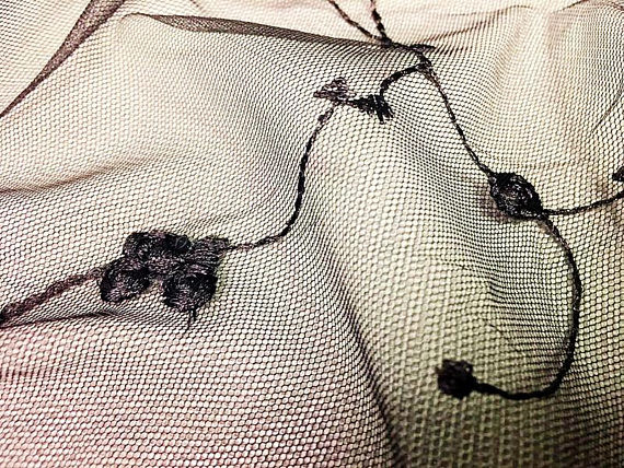Nylon Black Stretch Lace Fabric By The Yard Embroidered Tulle Netting With Flower