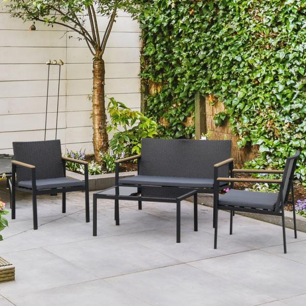 Balcony Lounge Outdoor Iron Metal Patio Furniture Set Mixed with Waterproof PE Rattan