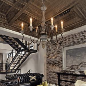 White washed wood sphere chandelier (WH-CI-30)