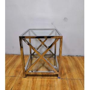 Polished Silver Stainless Steel Frame Tempered glass top End Table