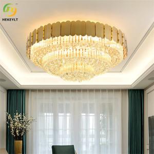Gold Round Ceiling Light Crystal And Metal For Farmhouse And Hotel