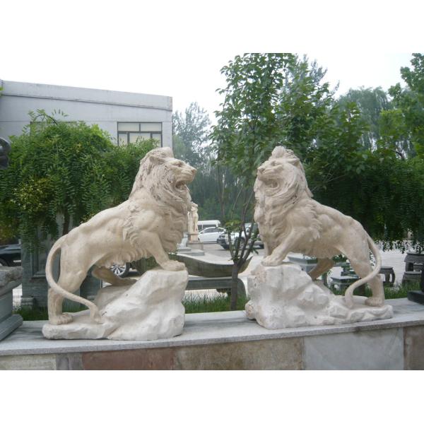 Buy Travertine stone lions sculpture for garden at wholesale prices