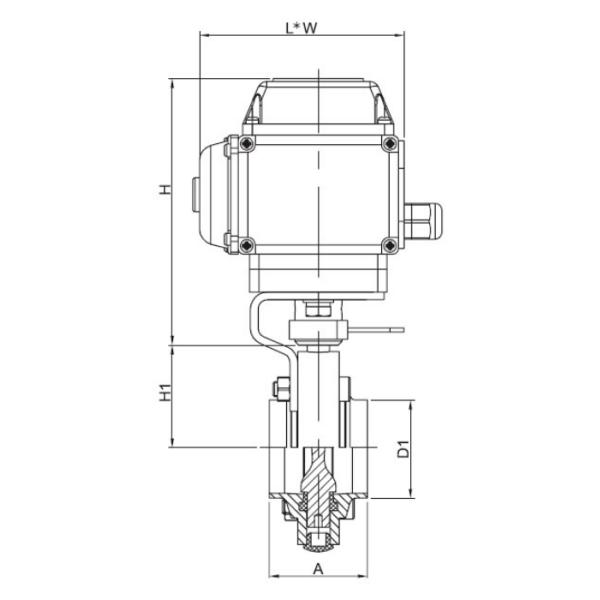 Dimension of Electric Actuated Butt-weld Butterfly Valve -3A, SMS, ISO, DS Series