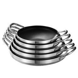 Thickened Kitchen Wok Pan Aluminium Non Stick Coated Double Ear With Steel