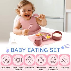 Lightweight Silicone Dinnerware Set Bib And Plate Adjustable For Toddler