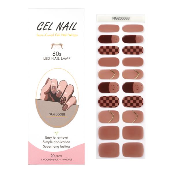 New design Semi cured UV Gel Nail Stickers 20 Real Gel Nail Polish Adhesive Full Wraps Strips