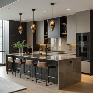 Wood Grain Finish Design Traditional Cheap Kitchen Modern Kitchen Cabinet