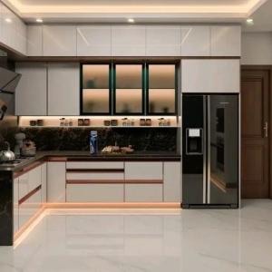 Modern Style L Shaped Designs Kitchen Cabinets Custom Melamine Stainless Steel