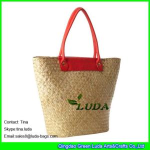 China LUDA red leather decoration summer seagrass straw handbags for women on sale