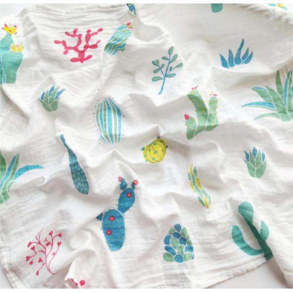 Combed Organic Cotton Double Gauze Fabric Red Lovely Dinosaur Reactive Printing