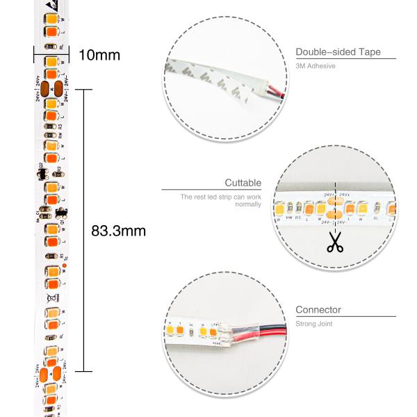 1900-3000K CCT Addjustable LED Strip 24V 10mm 168LEDs/M Dim to Warm LED Strip