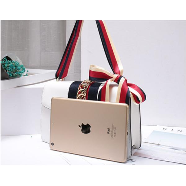 Leather Single Shoulder Bag With Lock Buckle , Slanting Bow Tie Striped Satin Ribbon Bag