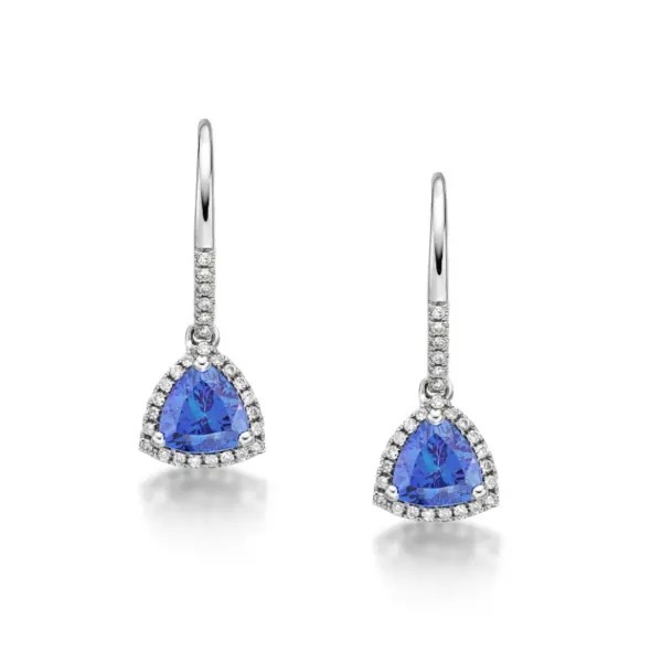 925 Sterling Silver Solitaire Blue Tanzanite Earrings Jewelry CZ Tiny Classic Trillion Cut Tanzanite Stud Earrings