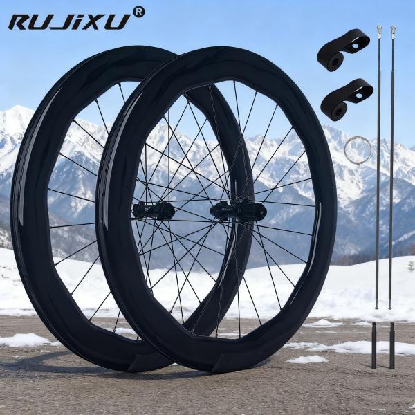 RUJIXU 700c Carbon Bicycle Wheelset 6560mm 30mm Width 24 Holes Clincher Wheels Disc Brake Road Cycling with Disc Brake System