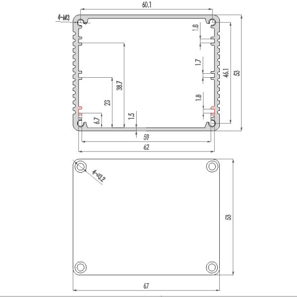 Custom Sanded Silver 67*53*100mm Extruded Aluminum Box for PCB Enclosure