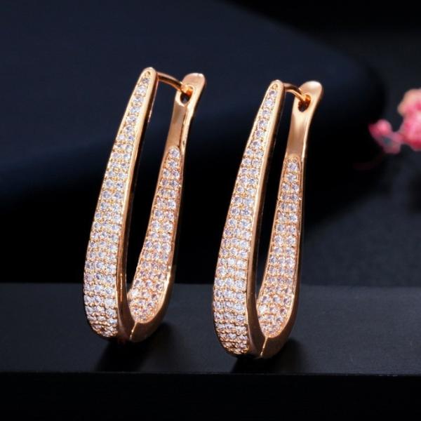 U shape Stud Earrings Women Luxury Shiny CZ Earring Fashion Contracted Wedding Accessories High Quality Earrings Jewelr