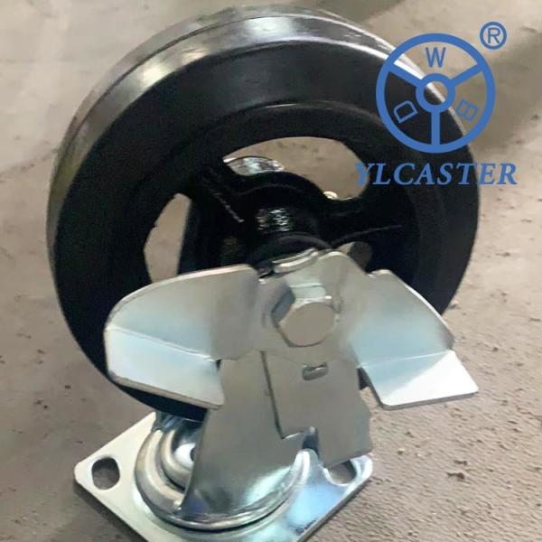 Buy 6 Inch Solid Rubber Casters Heavy Duty Industrial Side Brake at wholesale prices