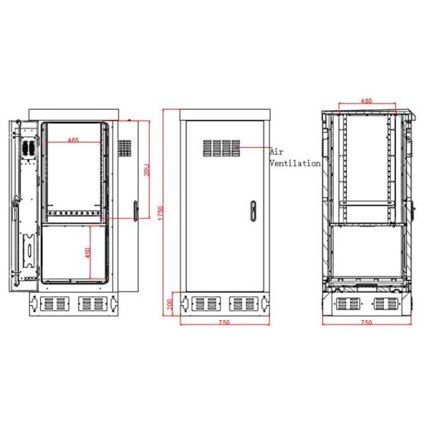 Front Rear Door Sandwich 20U Outdoor Battery Enclosure Anti Theft Three Point Lock