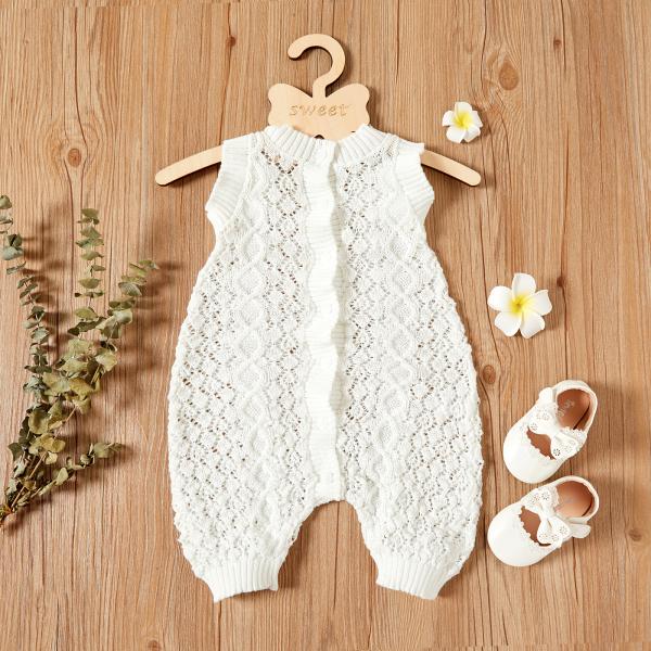 Cotton Newborn Infant Baby Clothes Boy Girl Knitted White Unisex Baby Summer Romper Onesie Bodysuit