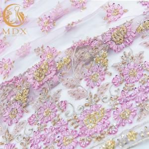 Latest Sequin Lace Fabric Embroidery French Beaded 135cm Width For Party