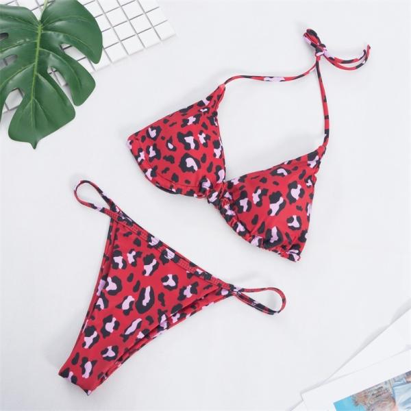 Wrap Halter Triangle Top With Leopard Print Low Waist Bathing Suit Bikini