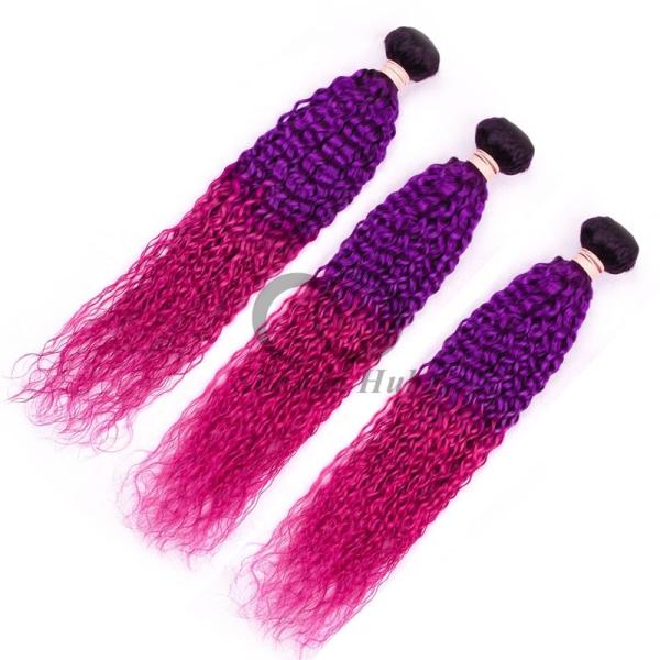 #T1B/Purple/Rose Red Kinky Curly Remy Human Hair Bundles Sew In Weave Bundles Brazilian Bundle Deals