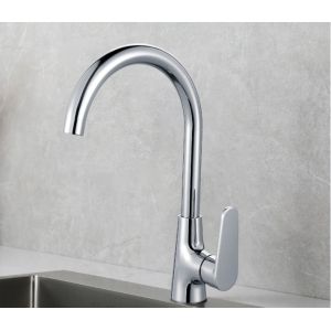 Zinc SUS304 Single Handle Kitchen Faucet High Arc Deck Mounted