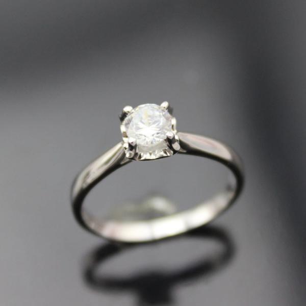 18K White Gold Sterling Silver Engagement Ring with 6mm White Cubic Zirconia(F67)
