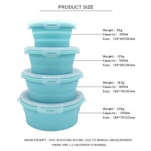 Round 350ml 540ml 800ml 1200ml Silicone Collapsible Lunch Box