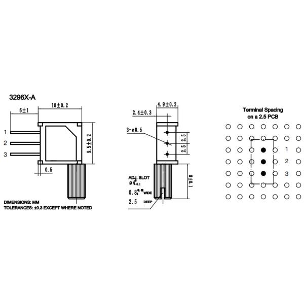 3296X 0.5W Multiturn Cermet Trimmer Potentiometer Trimpot Side Adjustment