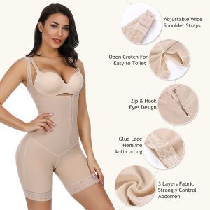 Black Nylon Bodysuit for Women HEXIN Waist Control Medium Control Level Wide Straps