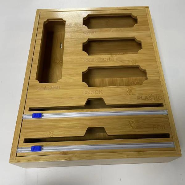 Kitchen Drawer Organizer -Made Natural Bamboo Ziplock Bag Baggie Storage and Dispenser