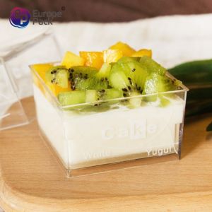 Popular disposable ps 140ml square acrylic dessert cups clear plastic