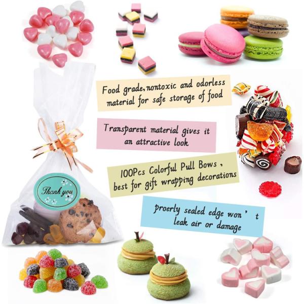 25x16cm Party Favor Flat OPP Poly Packaging Bag With Ribbons Bows