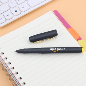 Custom Logo Imprint Black Rubber Coated Plastic Gel Ink Pens for Stationery