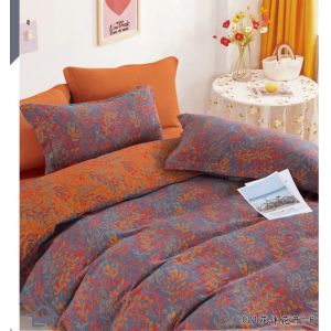 China Orange & Grey 100% Washed Cotton Preshrunk Jacquard Bedding Set on sale