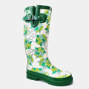 Slip Resistant Flexible Waterproof Rubber Rain Boots With Leaves Printed