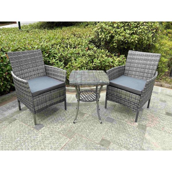 Grey 2 Seater Rattan Table And Chairs Bistro Patio Seating Chair Garden Relaxation Furniture