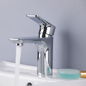 Brass Modern Single Hole Single Handle Basin Mixer in Chrome