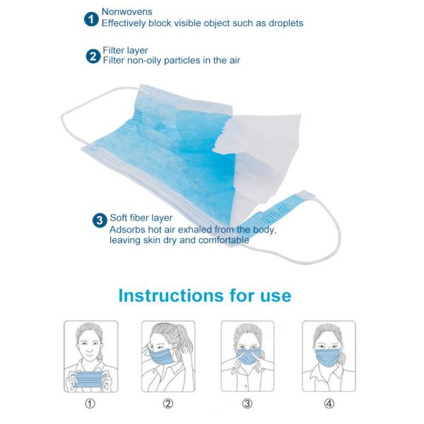 Blue Color Disposable Face Mask Non Woven 3 Ply Comfortable Material Eco - Friendly