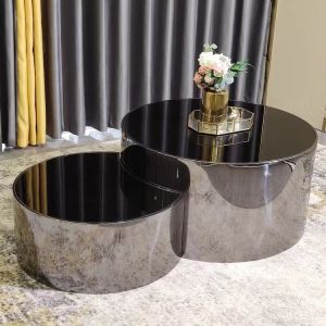 Modern Stainless Steel Electroplated Coffee Table Set Round Metal End Table