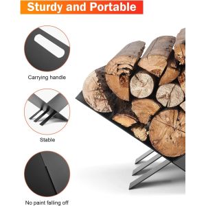 Fireplace Wood Storage Frame Bracket Black Power Coating Indoor Log Holder for
