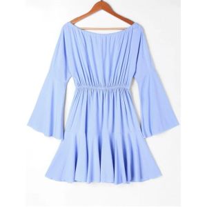 Blue Off Shoulder Mexican Embroidery Beach Casual Dress Women