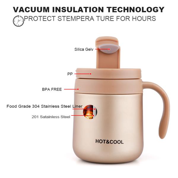 350ml Custom Leak Proof Stainless Steel Coffee Mugs With Logo, Promotional Insulated Coffee Or Tea Tumbler With Lid And Handles