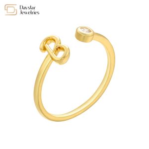 Diamond Zircon Jewelry 14k Gold Plated Letter Ring Open Adjustable