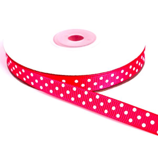 Hot selling 1inch 3mm 10mm 100% polyester material logo printed pink polka dot grosgrain ribbon